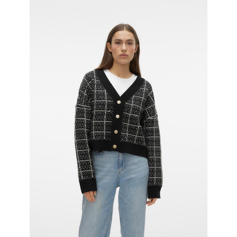 Gilet cardigan à carreaux crop kia noir femme - Vero Moda