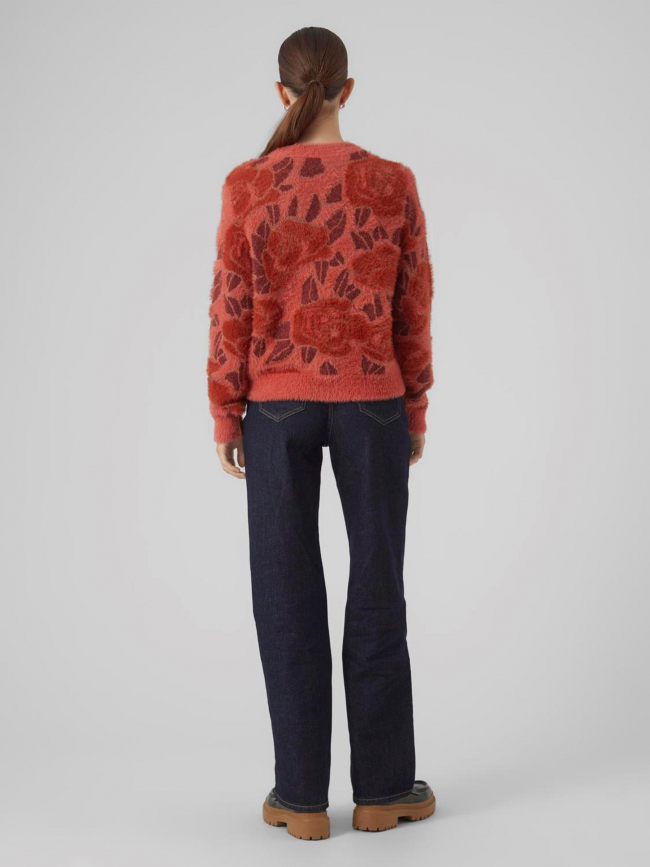 Pull à fleurs col rond rose rouge femme - Vero Moda