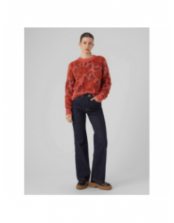 Pull à fleurs col rond rose rouge femme - Vero Moda