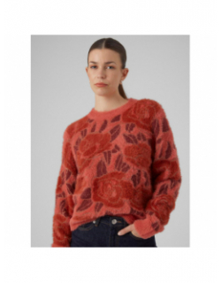 Pull à fleurs col rond rose rouge femme - Vero Moda