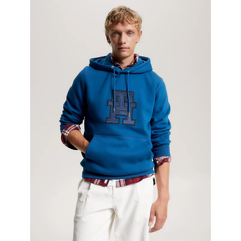 Sweat à capuche monogram applique bleu homme - Tommy Hilfiger