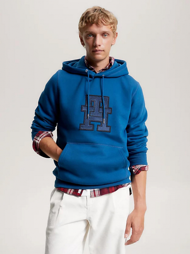 Sweat à capuche monogram applique bleu homme - Tommy Hilfiger