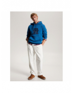 Sweat à capuche monogram applique bleu homme - Tommy Hilfiger