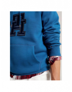 Sweat à capuche monogram applique bleu homme - Tommy Hilfiger