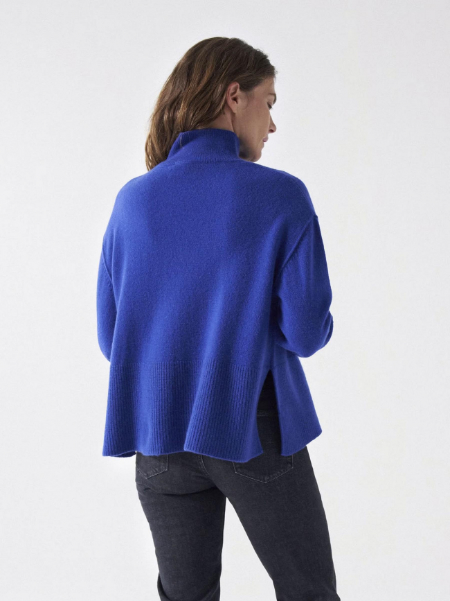 Pull en laine col montant bleu femme - Salsa