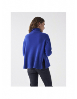 Pull en laine col montant bleu femme - Salsa