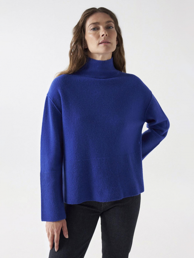 Pull en laine col montant bleu femme - Salsa