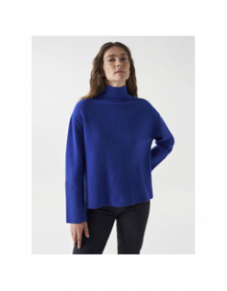 Pull en laine col montant bleu femme - Salsa