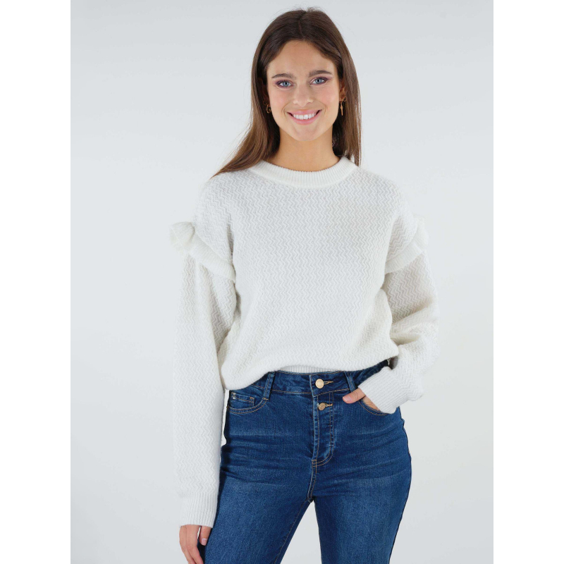 Pull maille zig zag jolane blanc femme - Deeluxe