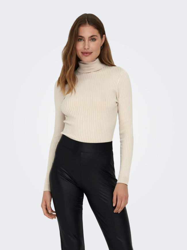 Pull col roulé côtelé karol beige femme - Only