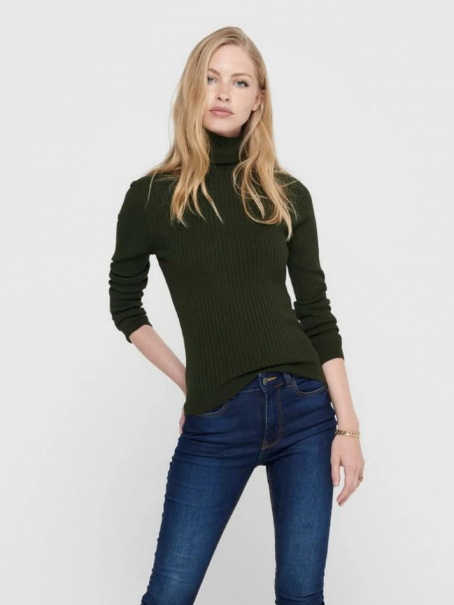 Pull col roulé côtelé karol vert femme - Only