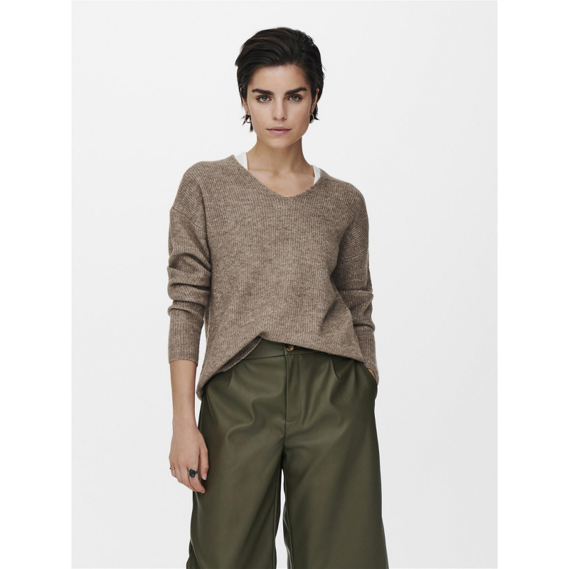 Pull col v camilla marron femme - Only