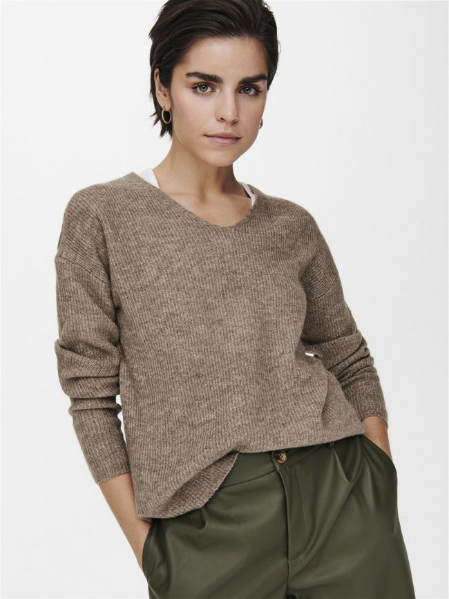 Pull col v camilla marron femme - Only