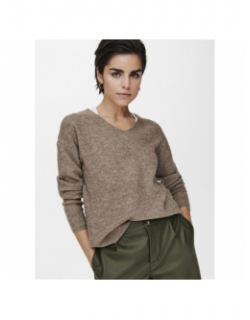 Pull col v camilla marron femme - Only