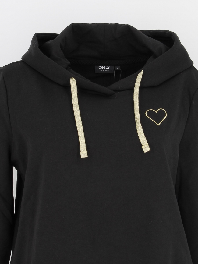 Sweat à capuche logo coeur doré noomi noir femme - Only