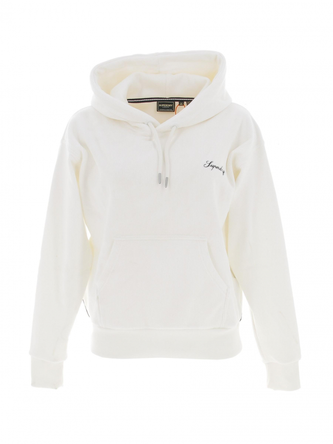 Sweat à capuche velours boxy blanc femme - Superdry