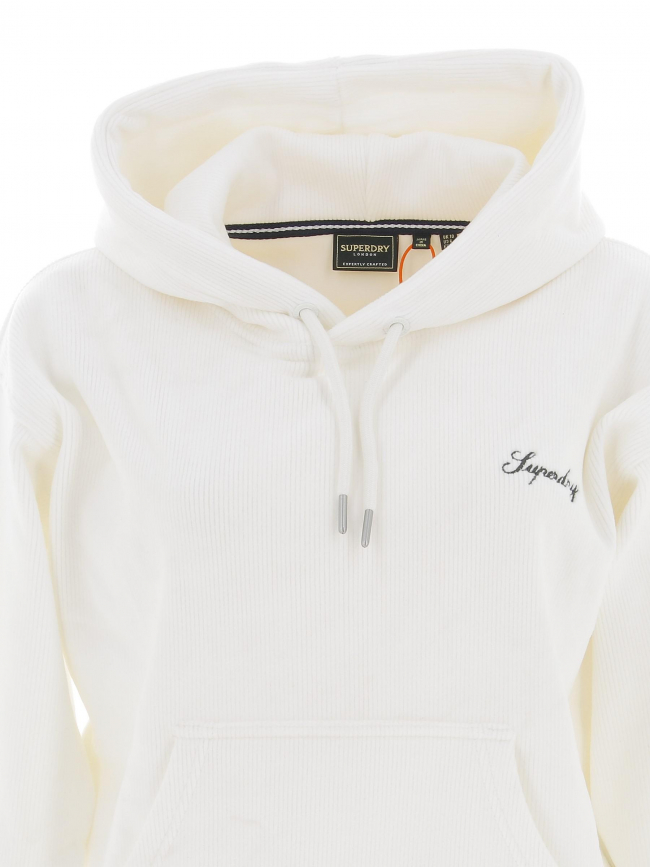 Sweat à capuche velours boxy blanc femme - Superdry