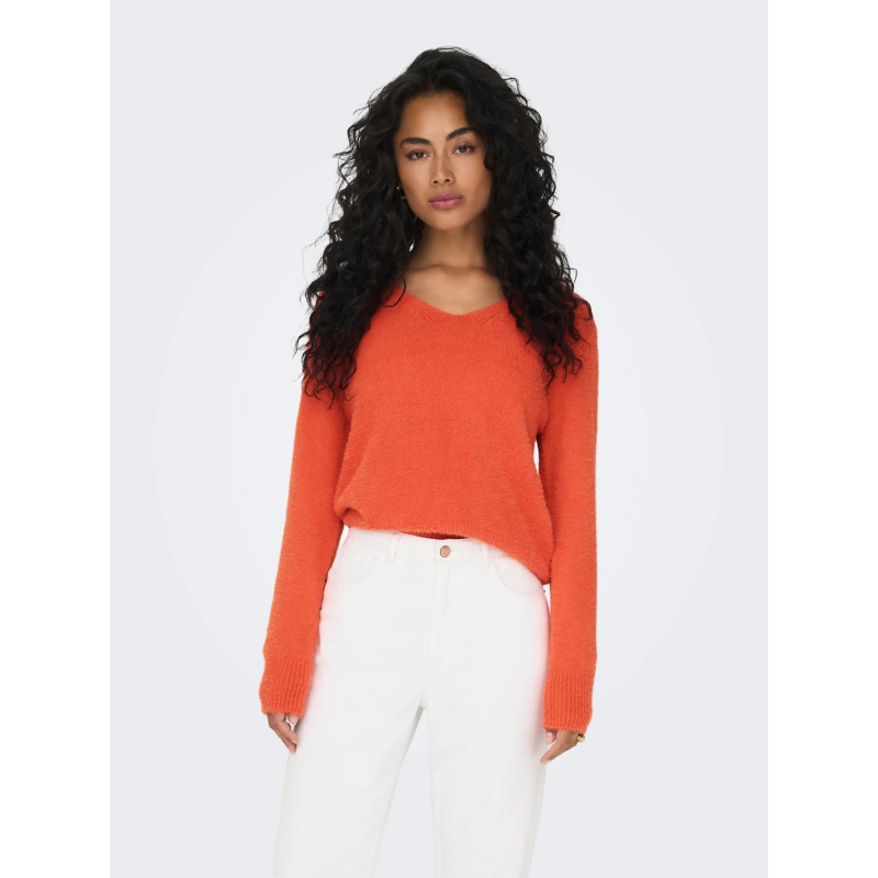 Pull col v ella piumo orange femme - Only