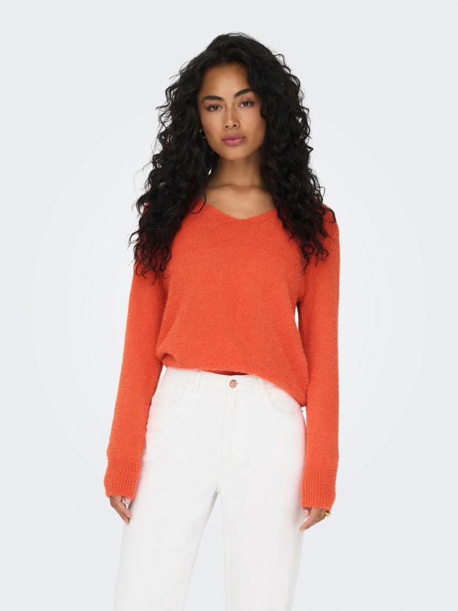 Pull col v ella piumo orange femme - Only