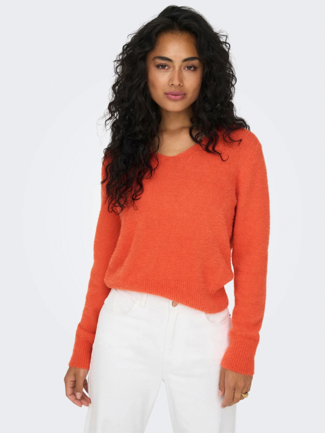 Pull col v ella piumo orange femme - Only