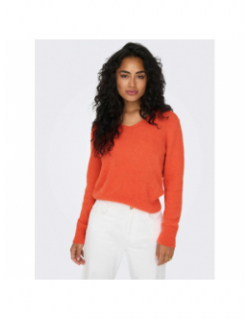 Pull col v ella piumo orange femme - Only