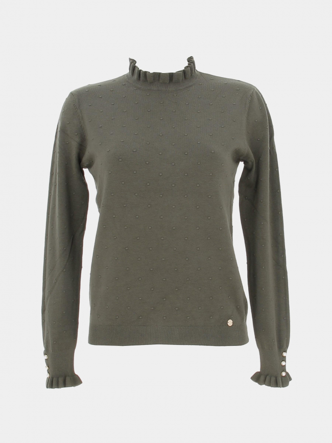 Pull à pois relief solferinos kaki femme - La Petite Etoile