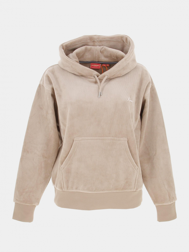 Sweat à capuche en velours boxy beige femme - Superdry