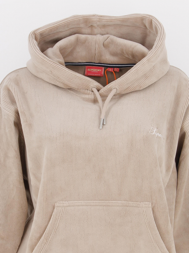 Sweat à capuche en velours boxy beige femme - Superdry