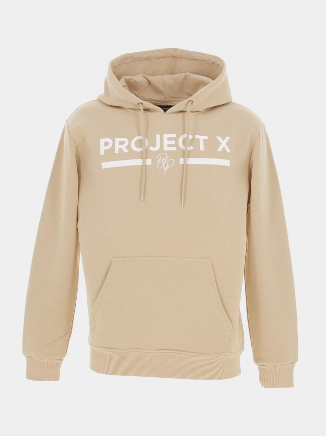 Sweat à capuche logo uni beige homme - Project X Paris