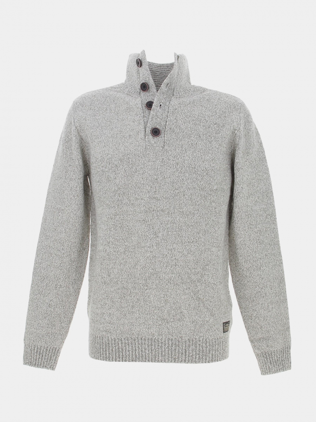 Pull col boutonné chiné gris homme - Petrol Industries