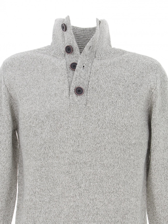 Pull col boutonné chiné gris homme - Petrol Industries