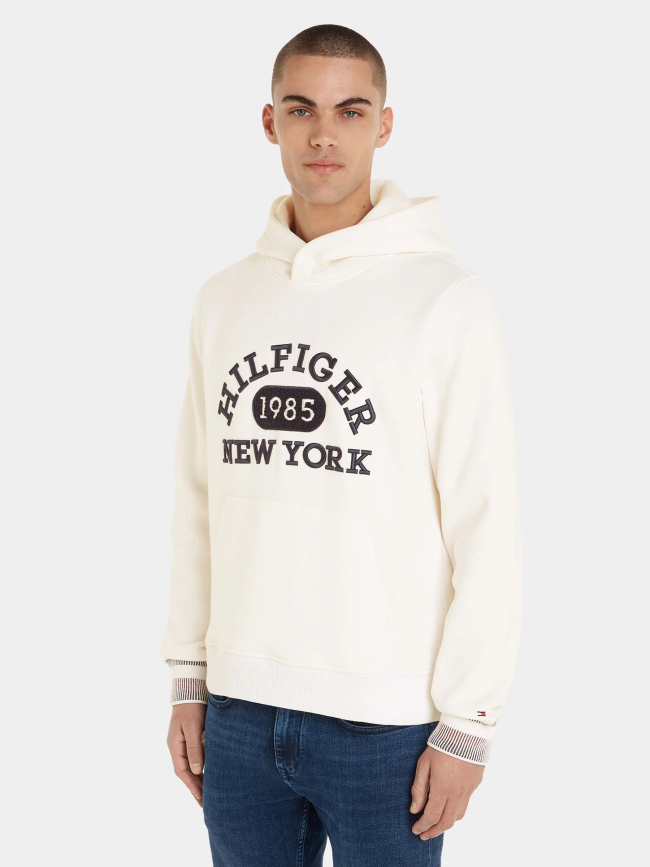 Sweat à capuche monotype collegiate blanc homme - Tommy Hilfiger