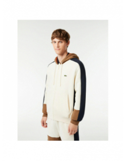 Sweat à capuche colorblock blanc crème homme - Lacoste