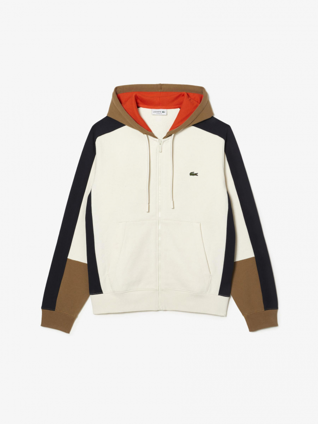 Sweat à capuche colorblock blanc crème homme - Lacoste