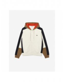 Sweat à capuche colorblock blanc crème homme - Lacoste