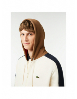 Sweat à capuche colorblock blanc crème homme - Lacoste