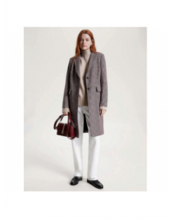 Manteau en laine nid de poule bordeaux femme - Tommy Hilfiger