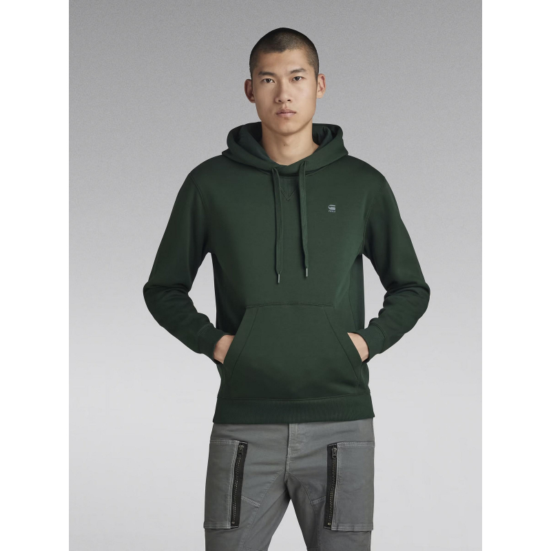 Sweat à capuche regular logo brodé vert homme - G Star