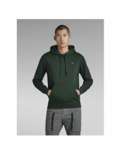 Sweat à capuche regular logo brodé vert homme - G Star