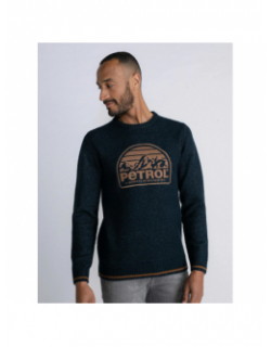 Pull col rond logo brodé marron bleu homme - Petrol Industries