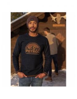 Pull col rond logo brodé marron bleu homme - Petrol Industries