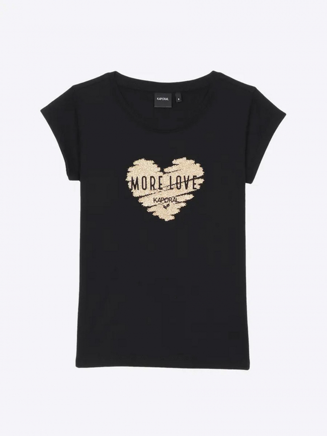 T-shirt love coeur doré noir fille - Kaporal