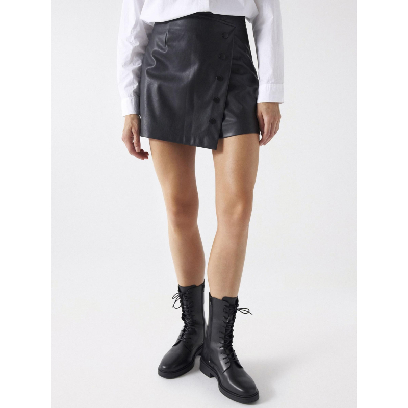 Jupe short simili-cuir asymétrique noir femme - Salsa