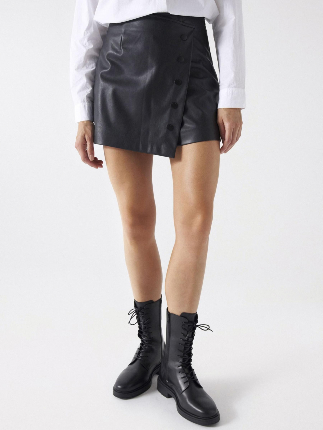 Jupe short simili-cuir asymétrique noir femme - Salsa