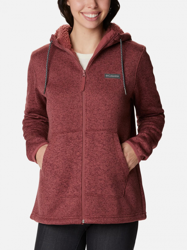 Sweat zippé à capuche sherpa bordeaux femme - Columbia