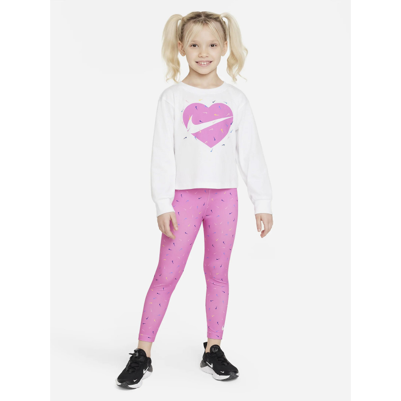 Ensemble legging t-shirt multi logos blanc rose fille - Nike