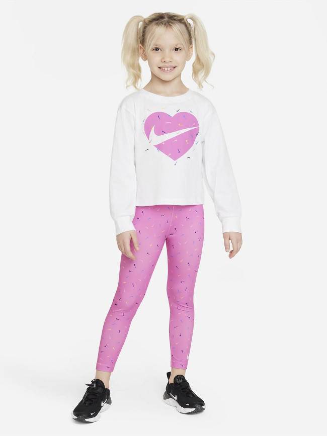 Ensemble legging t-shirt multi logos blanc rose fille - Nike