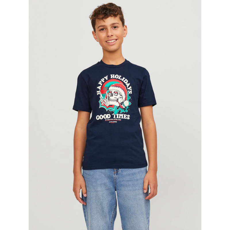 T-shirt christmas skull bleu marine garçon - Jack & Jones