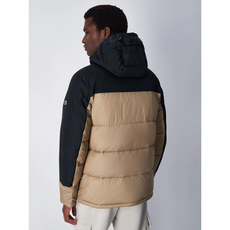 Doudoune à capuche bicolore marron noir homme Champion
