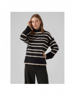 Pull col roulé à rayures saba noir écru femme - Vero Moda